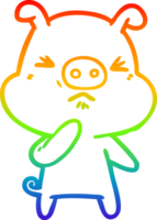 rainbow gradient line drawing of a cartoon angry pig png