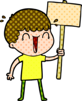 laughing cartoon man waving placard png