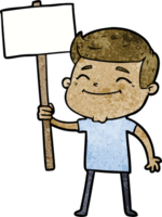 happy cartoon man with placard png