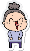 sticker of a cartoon happy old woman png