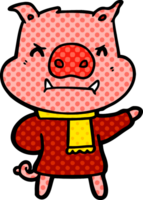 angry cartoon pig in winter clothes png