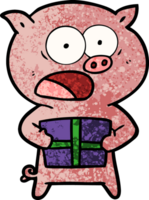 Cartoon-Schwein mit Weihnachtsgeschenk png