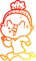 warm gradient line drawing of a cartoon happy old woman png