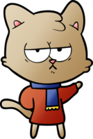 bored cartoon cat in winter clothes png