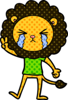 cartoon crying lion giving peace sign png