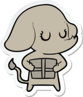adesivo de um elefante fofo de desenho animado com presente png