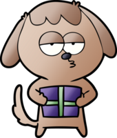 cartoon bored dog with christmas present png