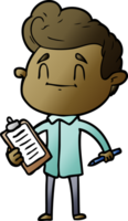happy cartoon man with pen and clipboard png
