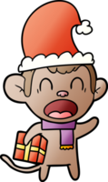 singe de dessin animé criant portant un cadeau de noël png