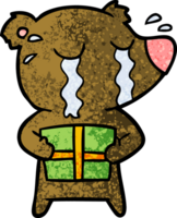 cartoon crying bear with present png