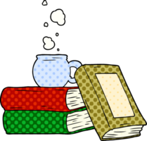 tekenfilm koffie kop en studie boeken png