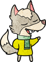 cartoon wolf in scarf laughing png