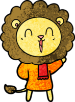 laughing lion cartoon in winter clothes png