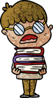 Cartoon-Junge mit Büchern, die eine Brille tragen png