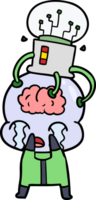 alienígena de cérebro grande dos desenhos animados chorando com interface de cérebro png