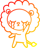 warm gradient line drawing of a crying cartoon lion png