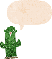 dibujos animados cactus con habla burbuja en grunge afligido retro texturizado estilo png