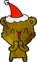 happy bear hand drawn textured cartoon of a wearing santa hat png