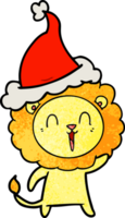 en riant Lion main tiré texturé dessin animé de une portant Père Noël chapeau png