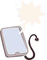 cartoon computer tablet with speech bubble in retro style png