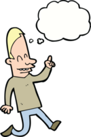 cartoon happy man pointing with thought bubble png