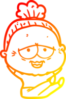 warm gradient line drawing of a cartoon happy old lady png