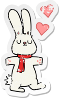 distressed sticker of a cartoon rabbit in love png