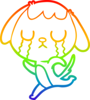 rainbow gradient line drawing of a cute cartoon dog crying png