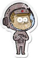 distressed sticker of a happy astronaut cartoon png