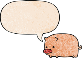 cute cartoon pig with speech bubble in retro texture style png