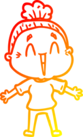 warm gradient line drawing of a cartoon happy old lady png