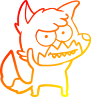warm gradient line drawing of a cartoon grinning fox png