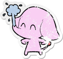 verontruste sticker van een schattige cartoonolifant die water spuugt png