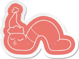 eigenzinnig tekenfilm sticker van een worm vervelend de kerstman hoed png