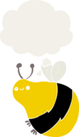 cartoon bee with thought bubble in retro style png