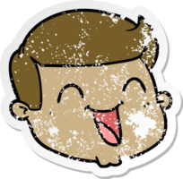 distressed sticker of a happy cartoon male face png