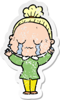 distressed sticker of a cartoon crying old lady png