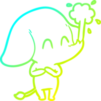 cold gradient line drawing of a cute cartoon elephant spouting water png