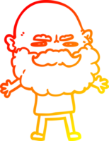 warm gradient line drawing of a cartoon man with beard frowning png