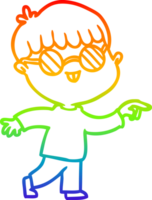 rainbow gradient line drawing of a cartoon boy wearing spectacles png