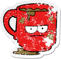 distressed sticker of a cartoon dirty office mug png