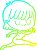 cold gradient line drawing of a cartoon woman png