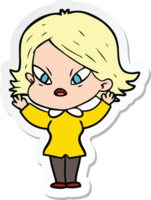 sticker of a cartoon stressed woman png