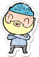 distressed sticker of a cartoon bearded man png
