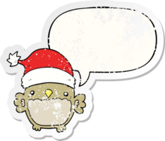 schattig Kerstmis uil met toespraak bubbel verontrust verontrust oud sticker png