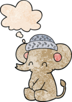 cartoon cute elephant with thought bubble in grunge texture style png