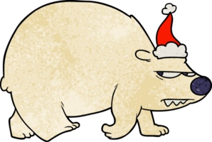 mão desenhado texturizado desenho animado do uma Bravo polar Urso vestindo santa chapéu png