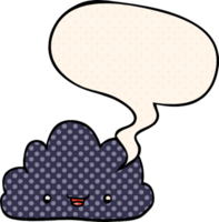 happy cartoon cloud with speech bubble in comic book style png