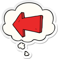 cartoon pointing arrow with thought bubble as a printed sticker png