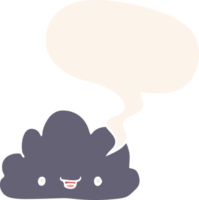 happy cartoon cloud with speech bubble in retro style png
